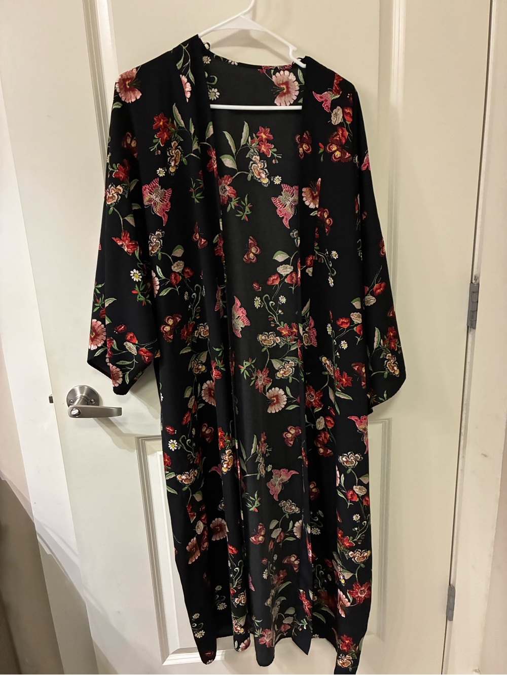 Anthropologie Black Floral Kimono Duster